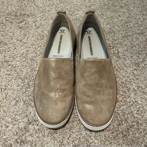 Johnston & Murphy TruFoam Callie Slip On sneaker Flat in Gold Metallic Kid Suede